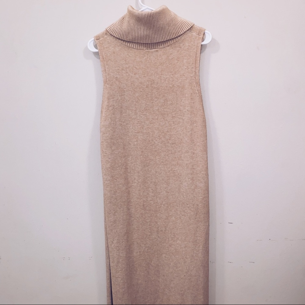 Bodycon turtle neck tan knit sexy sweater dress